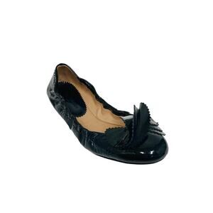 EMPORIO ARMANI Gray Leather Patent Bow Accent Ballet Stretch Flats Size EU 37.5
